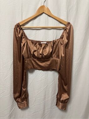 3/$25 Better Me champagne satin cropped long sleeve shirt